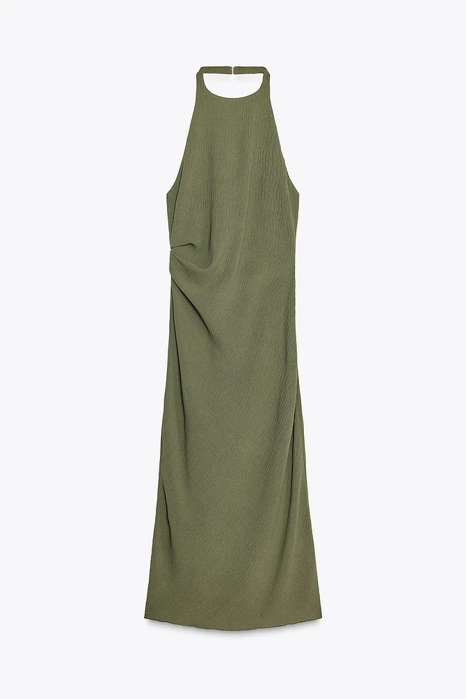 TEXTURED HALTER DRESS