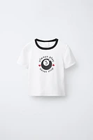 CONTRAST TEXT RIBBED T-SHIRT