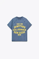 WASHED EFFECT TEXT PLUSH SWEATSHIRT