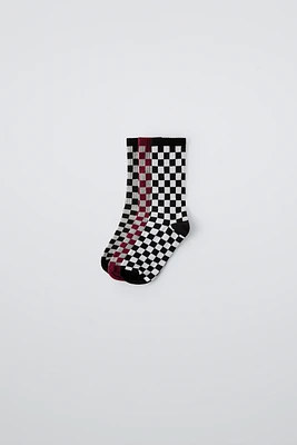 LOT DE TROIS PAIRES CHAUSSETTES LONGUES À CARREAUX DAMIER