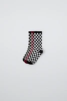 LOT DE TROIS PAIRES CHAUSSETTES LONGUES À CARREAUX DAMIER