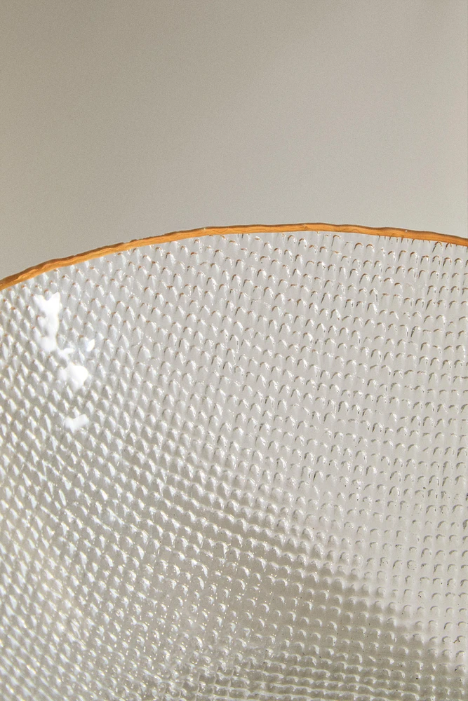 SALADIER VERRE RECYCLABLE RELIEF LISERÉ DORÉ