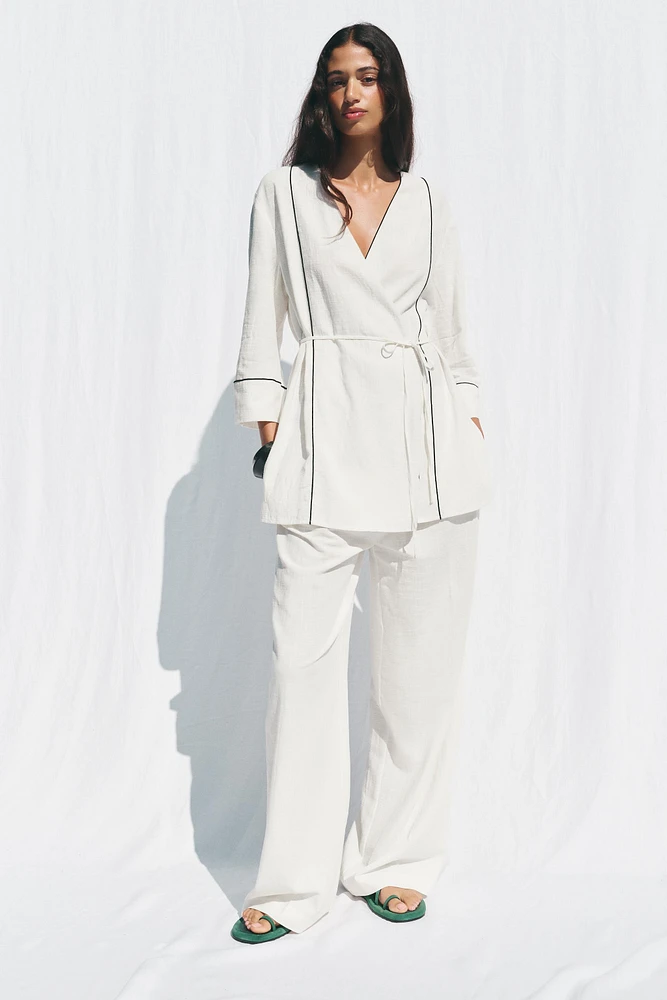 WIDE LEG PIPED PANTS