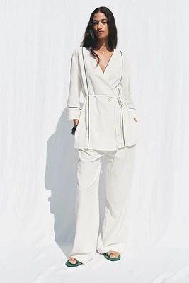WIDE LEG PIPED PANTS