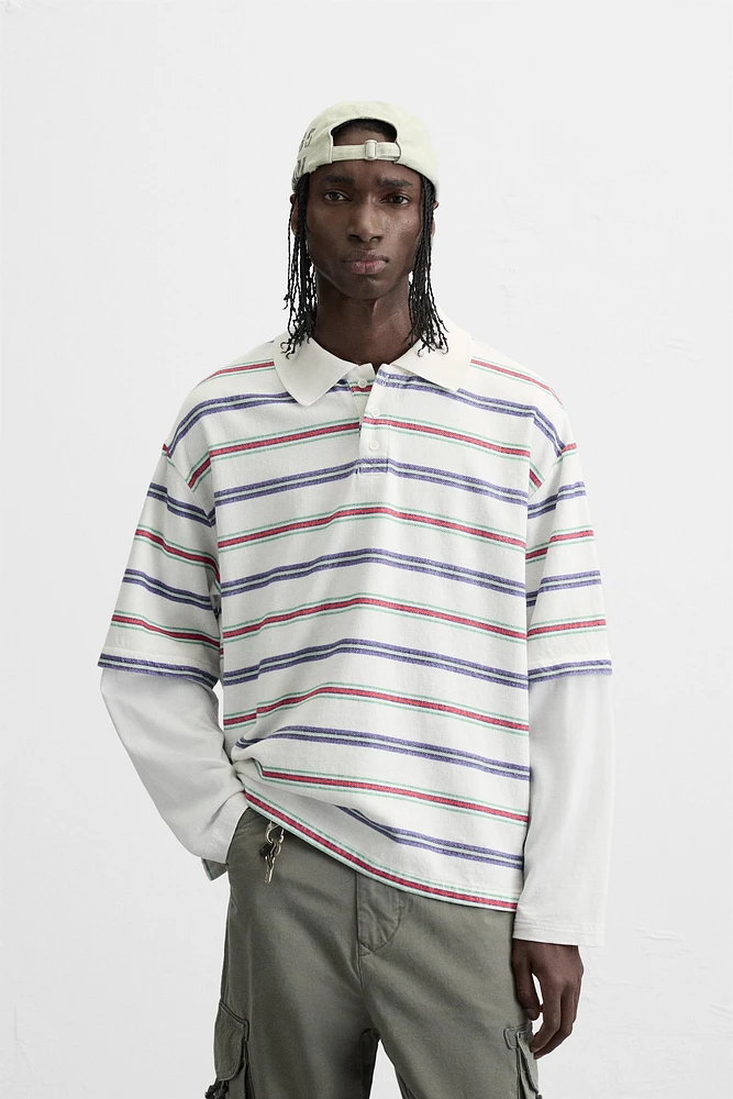 STRIPED LAYERED EFFECT POLO SHIRT