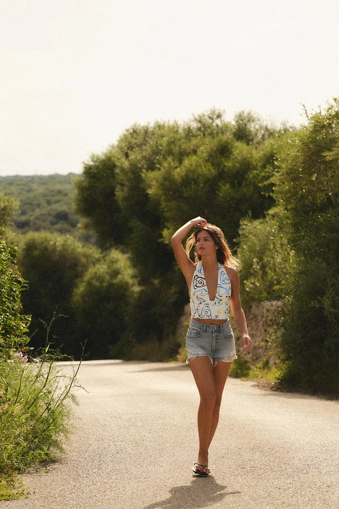 PRINTED POPLIN CROP TOP