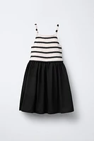 CONTRASTING CROCHET KNIT DRESS