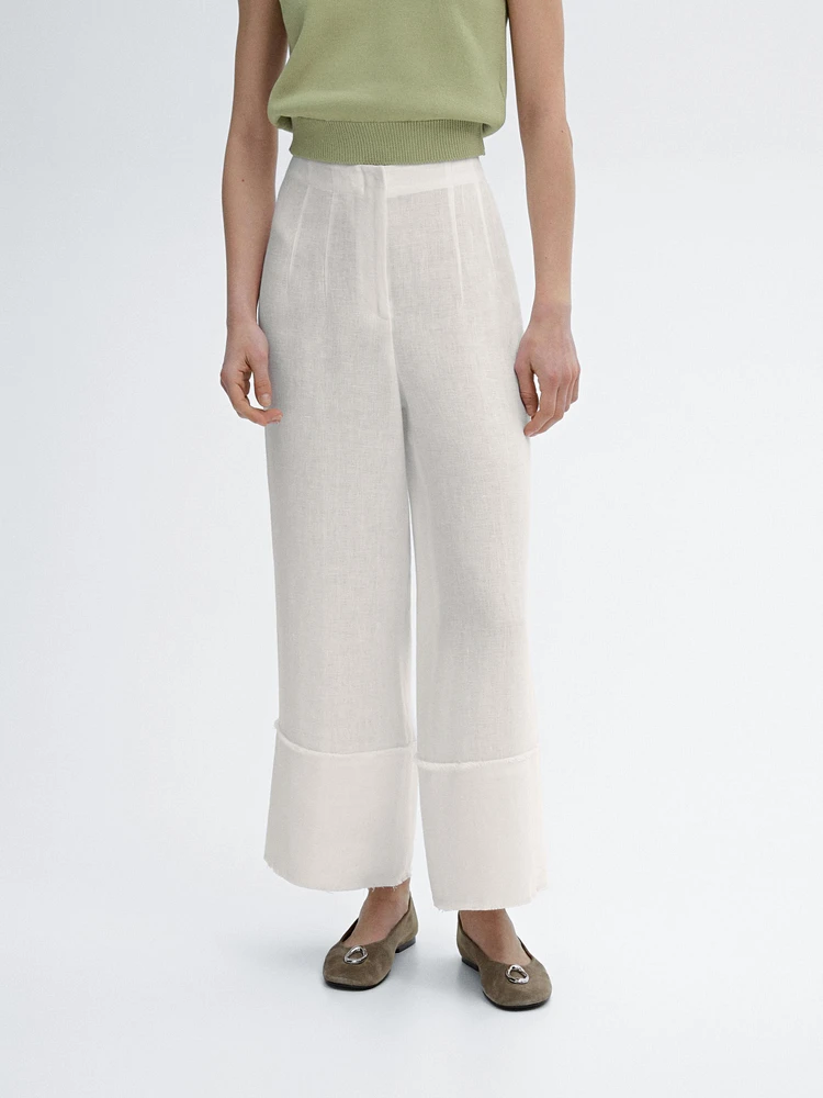 Wide-leg trousers with frayed detailing