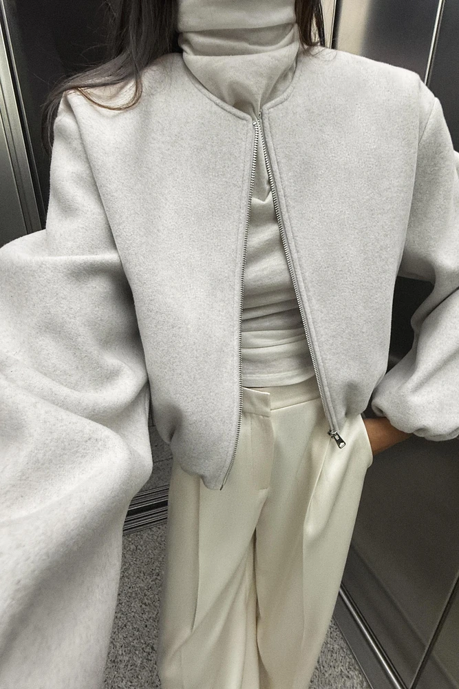 BLOUSON BOMBER DOUX À FINITIONS ÉLASTIQUES