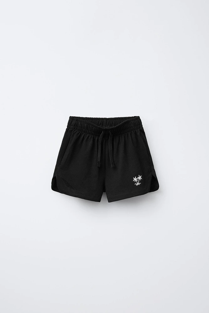 PALM TREE EMBROIDERY SHORTS
