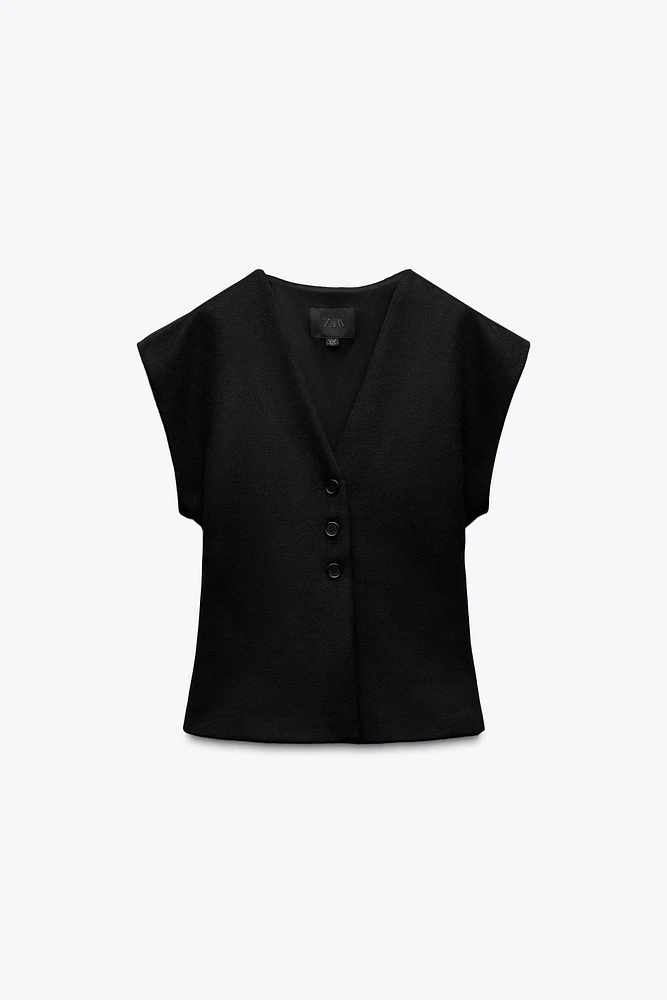 TOP GILET EN TISSU AVEC LAINE