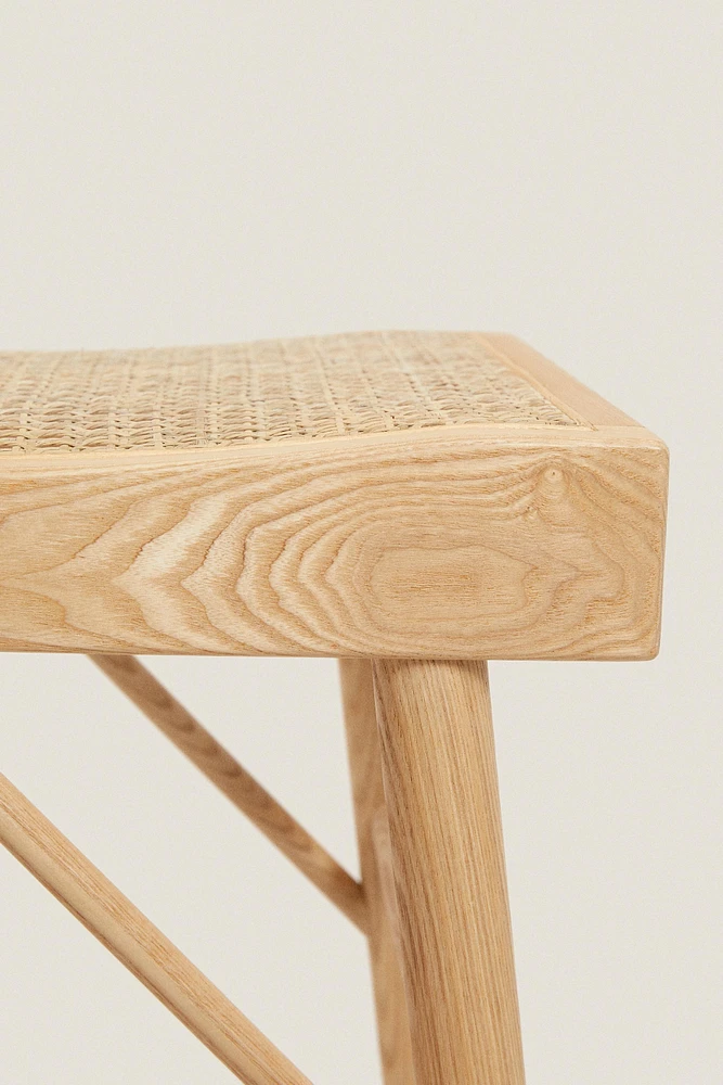 WOOD AND RATTAN BENCH