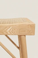WOOD AND RATTAN BENCH