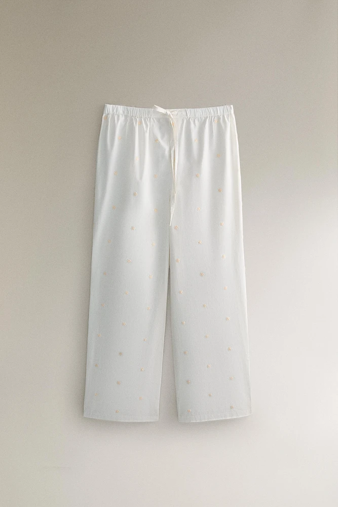 PANTALON COTON FLEURS BRODÉES