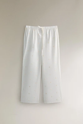 PANTALON COTON FLEURS BRODÉES