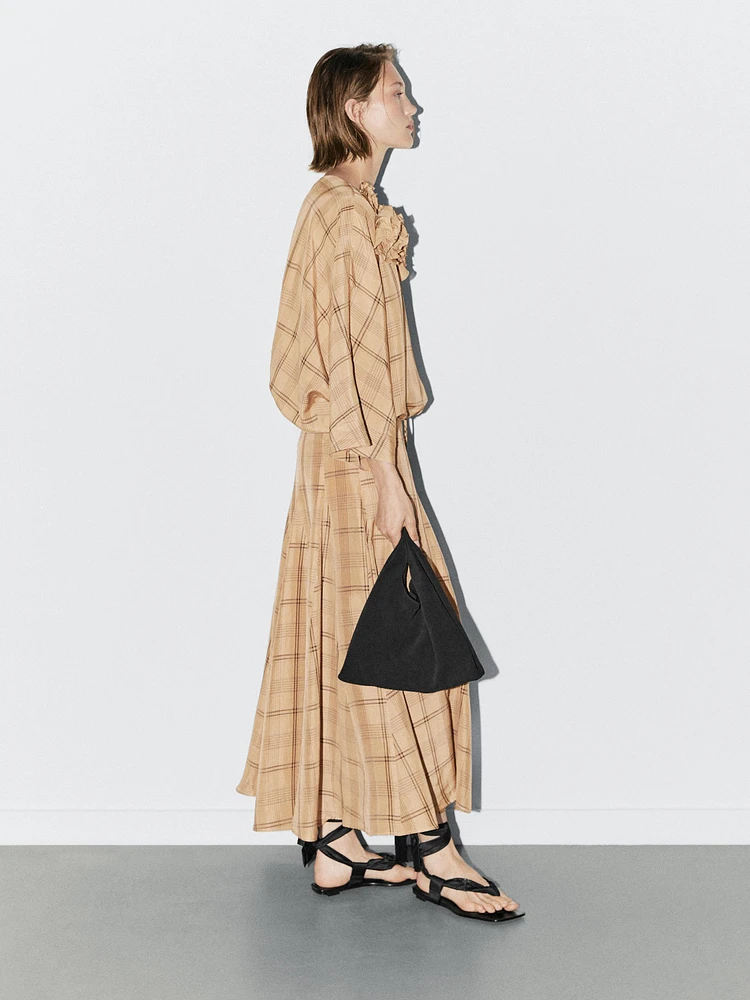 Check print godet midi skirt - STUDIO