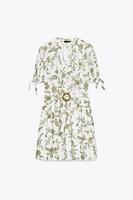 PRINTED MINI DRESS WITH OPENWORK EMBROIDERY