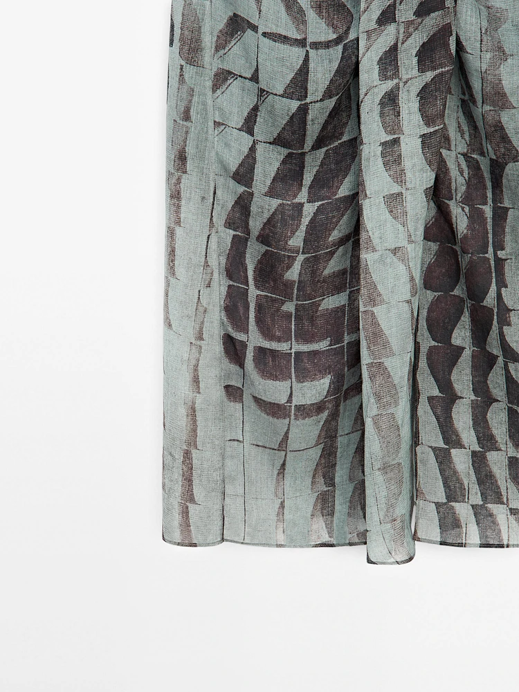 Printed midi skirt with gathered detail