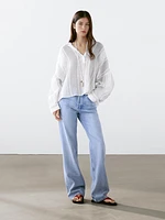 Flowing striped linen blend blouse