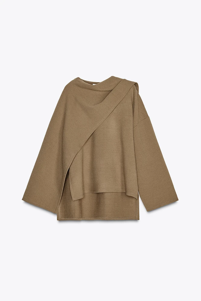 SWEATER WITH SCARF OVERLAY
