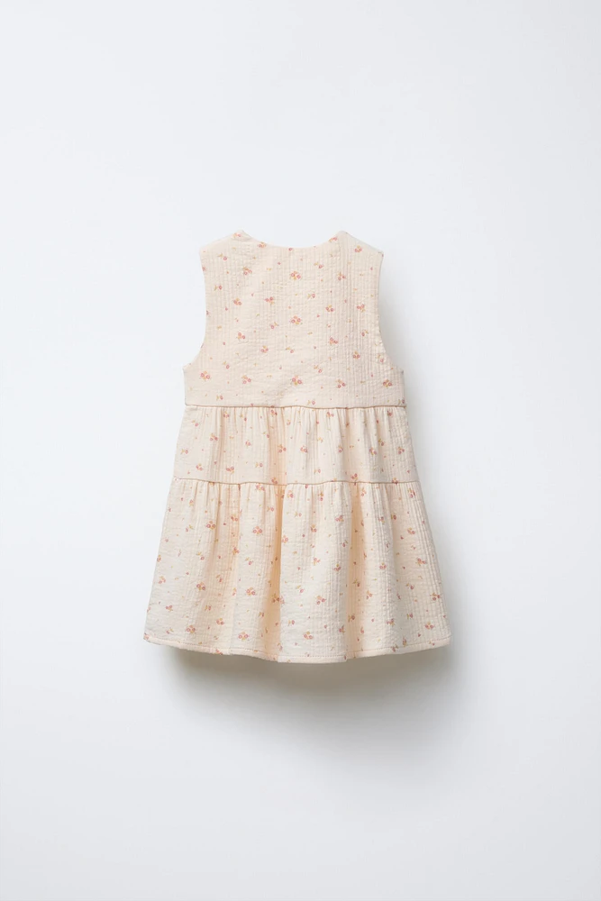 TEXTURED WEAVE FLORAL PINAFORE DRESS
