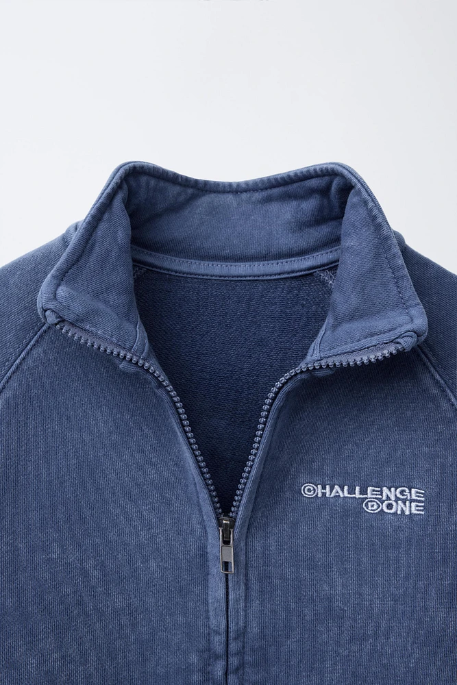 WASHED-EFFECT ZIP SWEATSHIRT