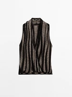 Linen blend knit crossover halter top