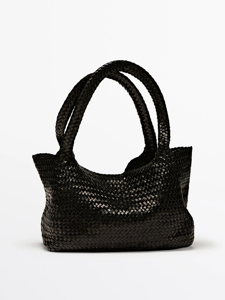 Sac tote tressé moyen format en cuir nappa