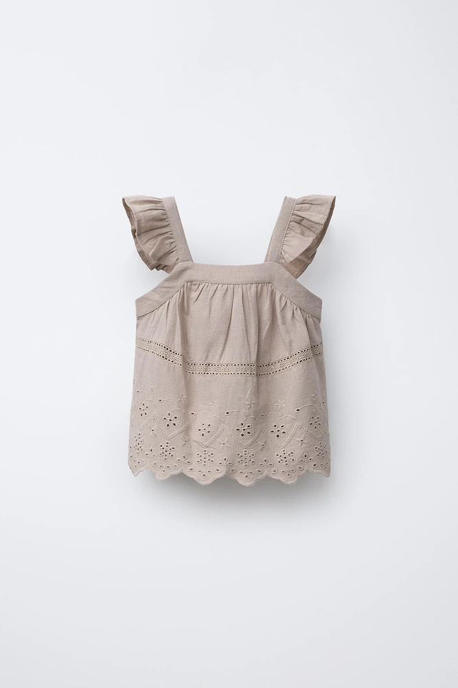 EMBROIDERED COTTON LINEN TOP