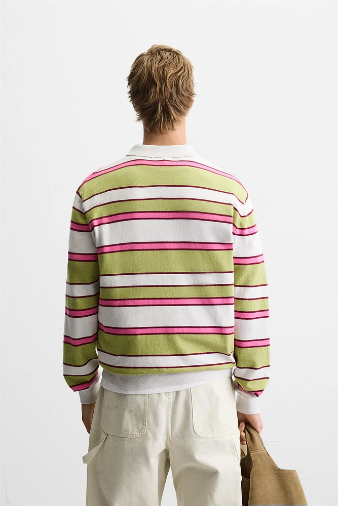 STRIPED KNIT POLO SHIRT