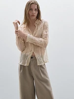 100% linen wide-leg mid-rise trousers