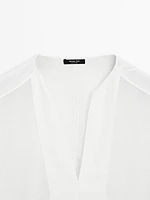 Flowing linen blend blouse with seam details