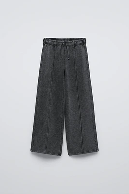 WIDE LEG WASHED EFFECT PLUSH PANTS