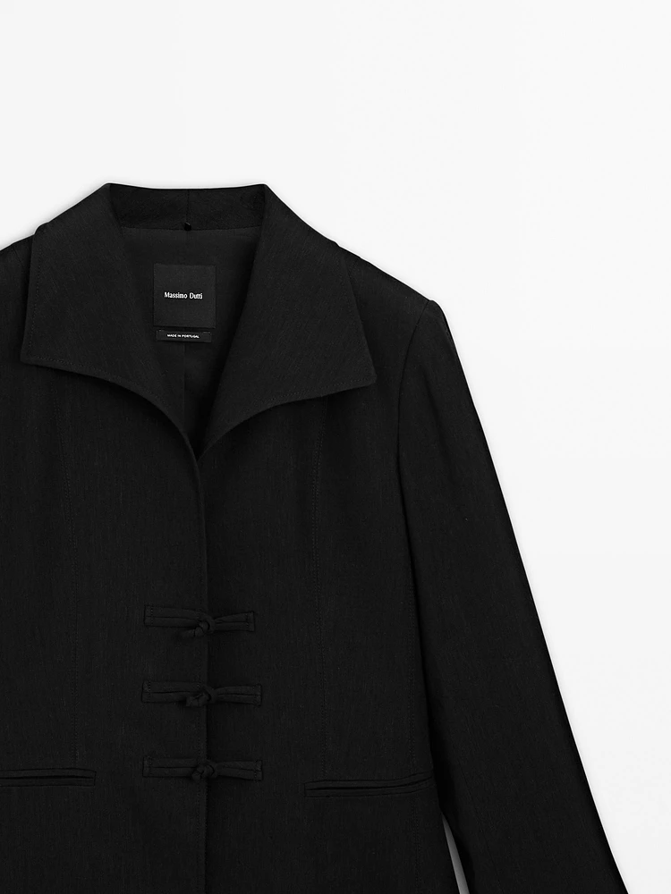 Linen blend blazer with fastening detail