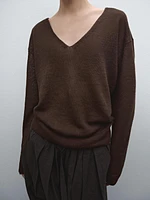 Pull en maille à col V 100 % lin