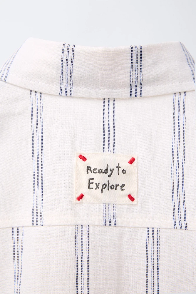 LABEL TRIM STRIPED SHIRT