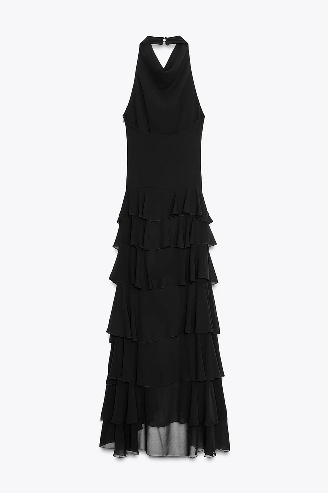 HALTER RUFFLE MAXI DRESS
