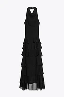 HALTER RUFFLE MAXI DRESS