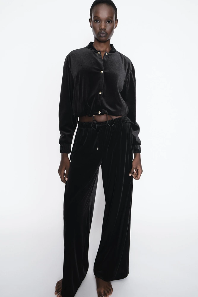 VELVET WIDE LEG PANTS