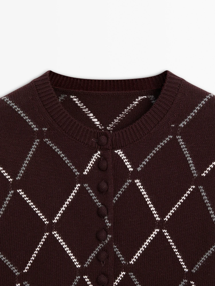 Cardigan à losanges en laine mélangée