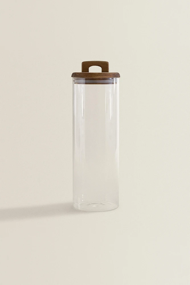 BOROSILICATE GLASS AND WOOD STORAGE JAR