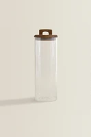 BOROSILICATE GLASS AND WOOD STORAGE JAR