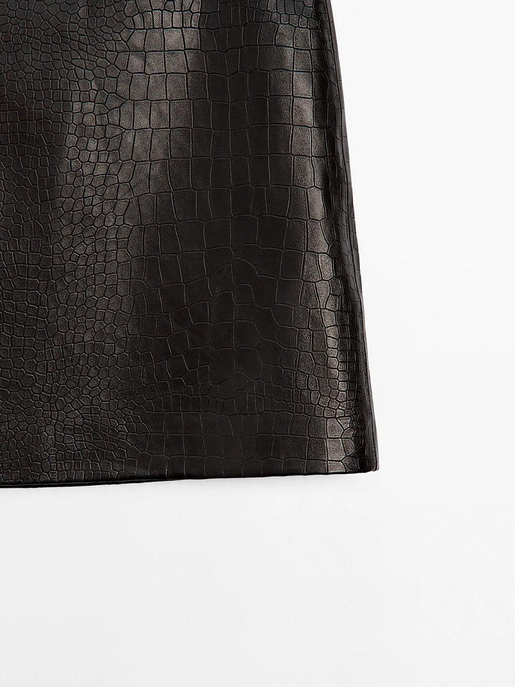Mock croc nappa leather mini skirt