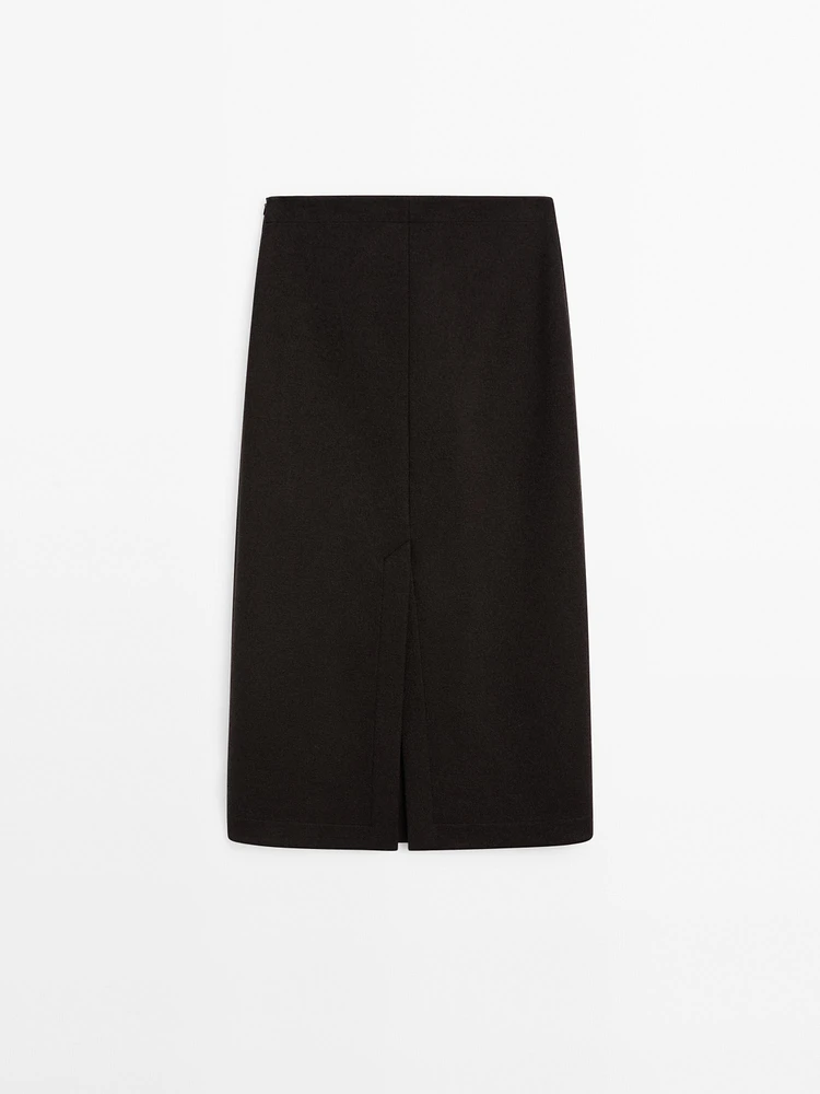 Long wool blend skirt with slit