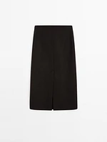 Long wool blend skirt with slit