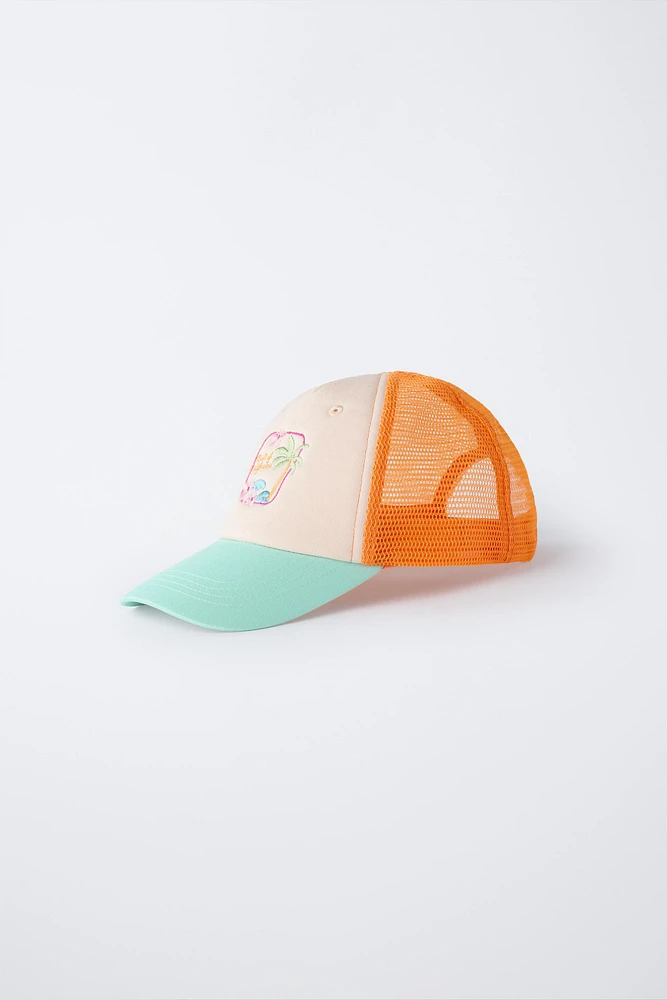 PALM TREE EMBROIDERED MESH CAP
