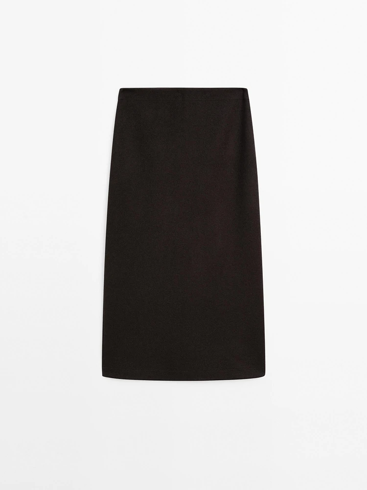 Long wool blend skirt with slit