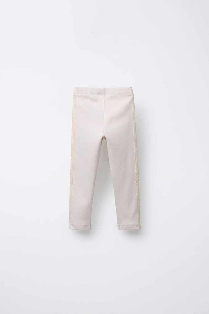 LACE BAND RIBBED LEGGINGS