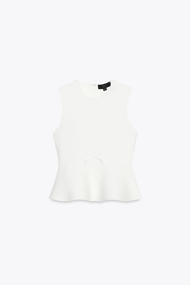 TIE-DETAIL PEPLUM KNIT TOP