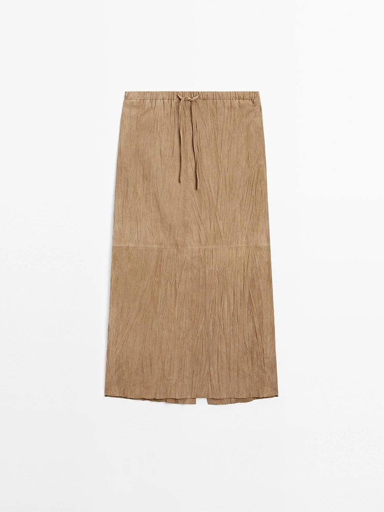 Jupe midi droite en cuir effet daim